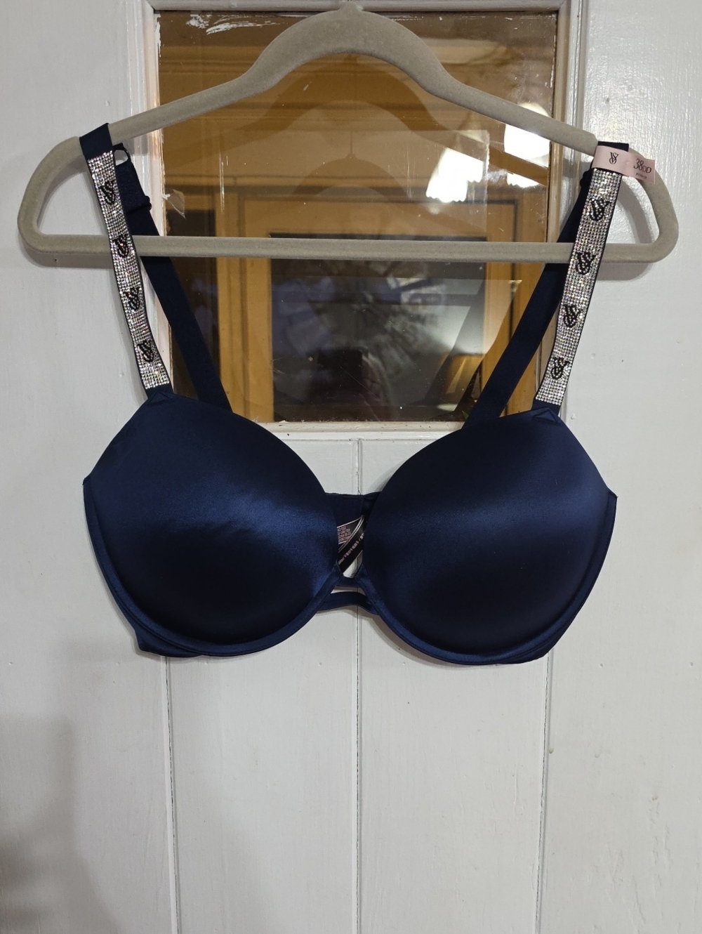 NWT Victoria's Secret Bra Very Sexy Push Up Black Blingy Straps Sz 38DD